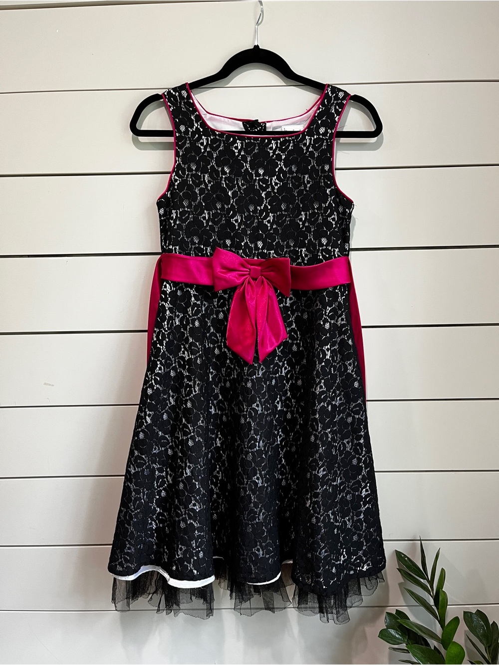 emily west Black Lace Formal Dress with Hot Pink Sash